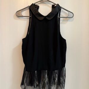 BCBG Black Sleeveless Blouse with Sheer Detail